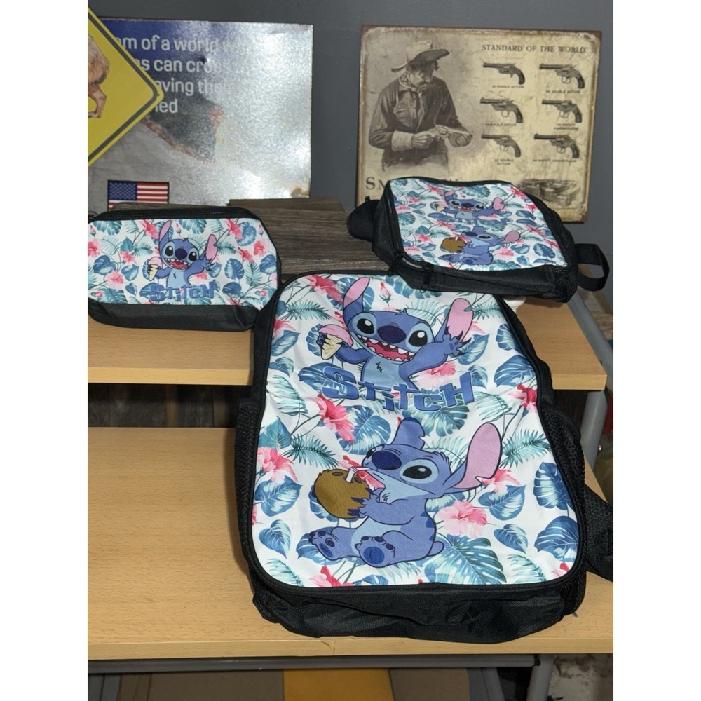Stitch Back Pack Set 3 Pc Set School‎ Bag Pencil Case Lunch Box Bag